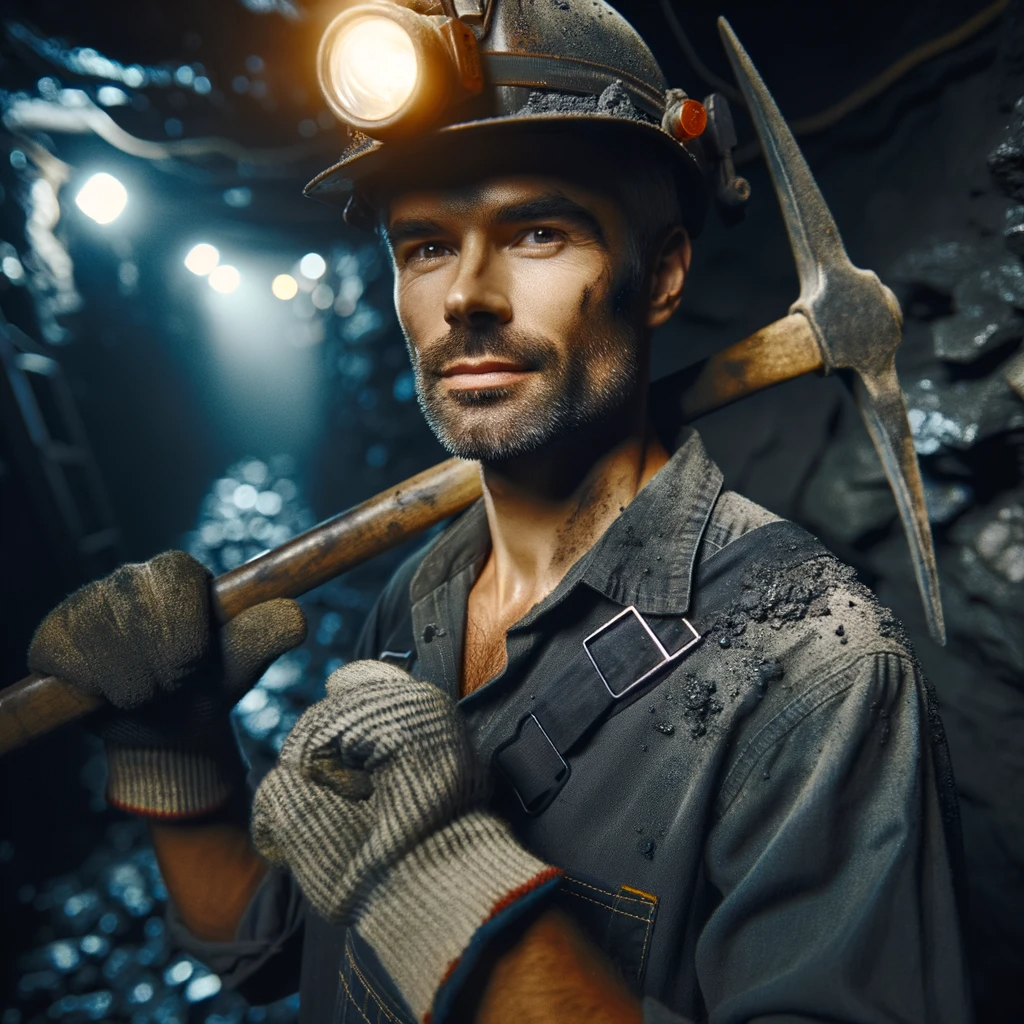 Coal miner in a mine tunnel