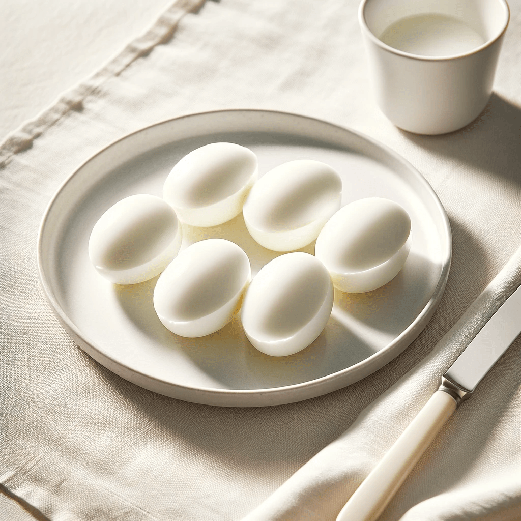Boiled egg white on a white plate